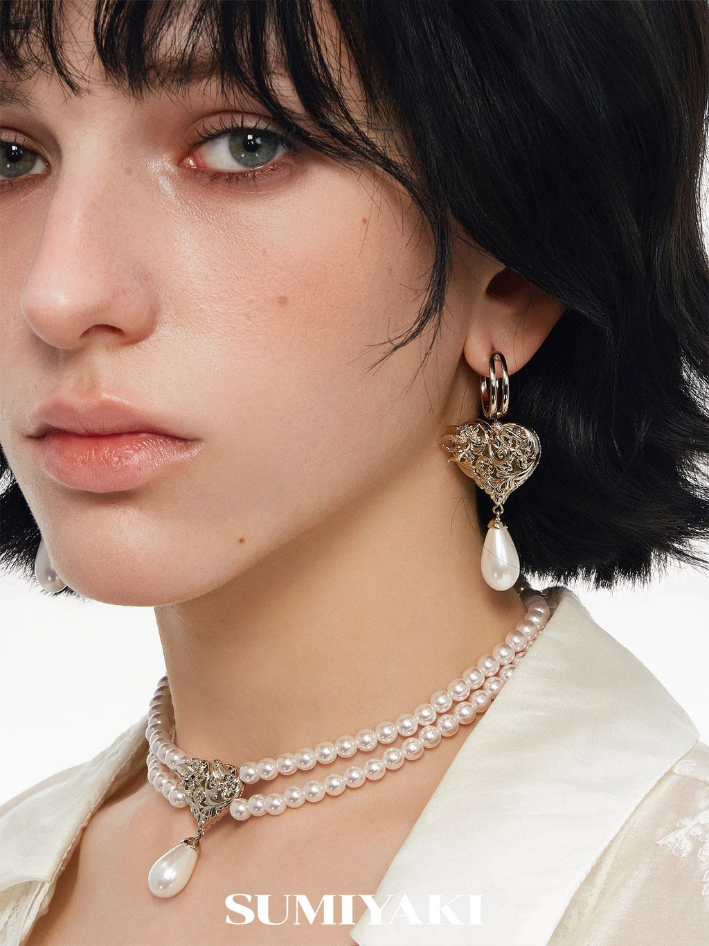 SUMIYAKI Relief Love Angel Pearl Earrings