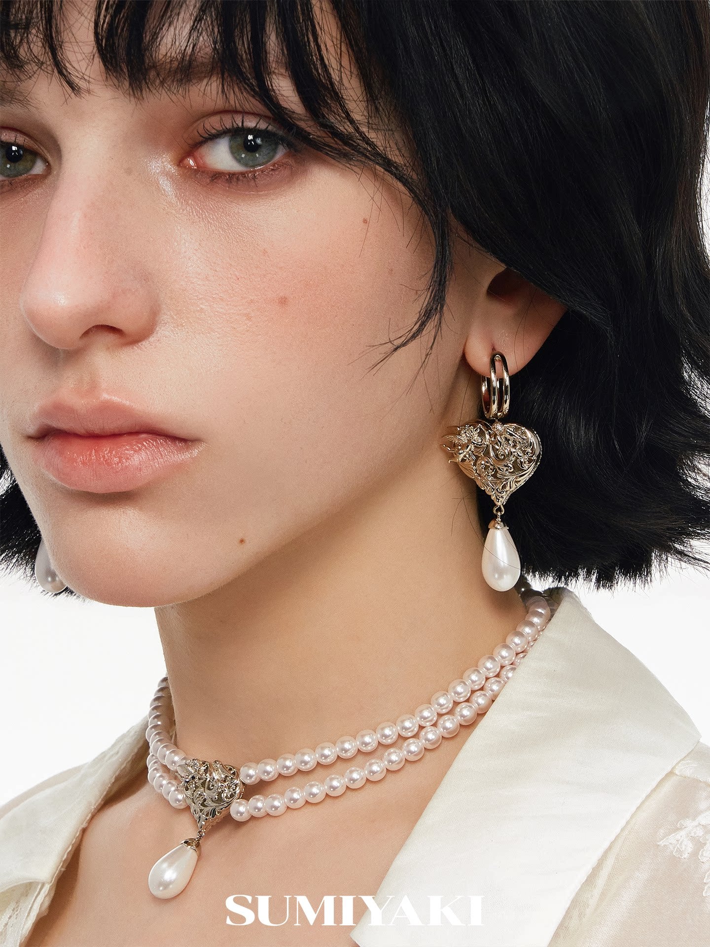 SUMIYAKI Relief Love Angel Pearl Earrings
