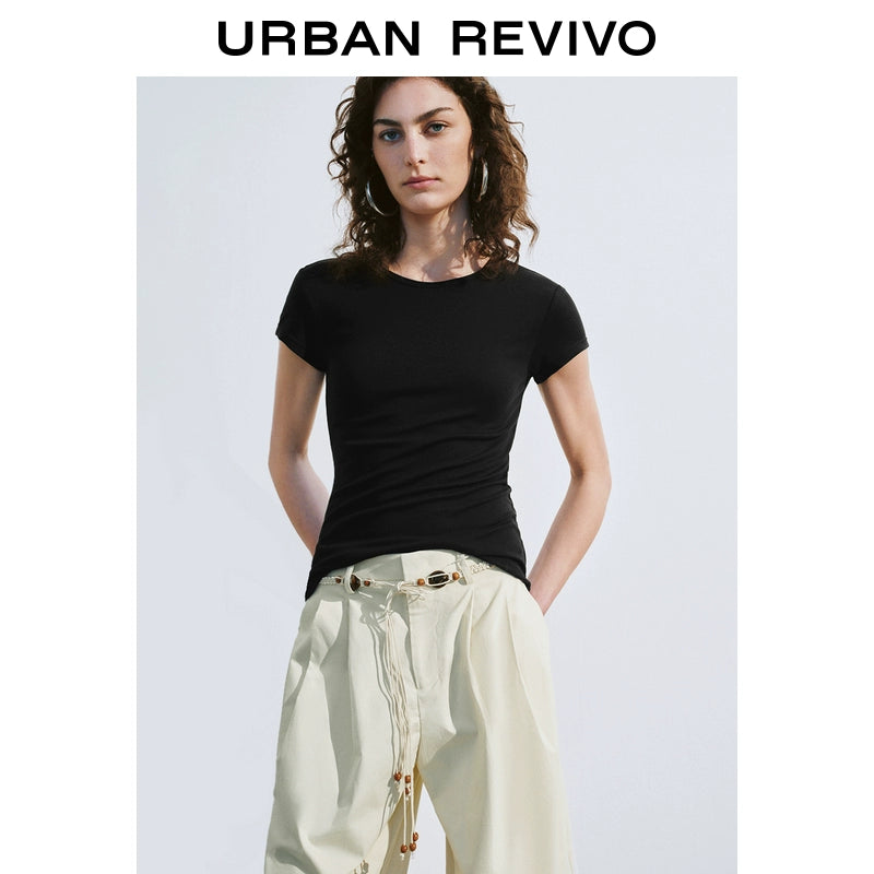 URBAN REVIVO Simple Basic Casual Round Neck Tee