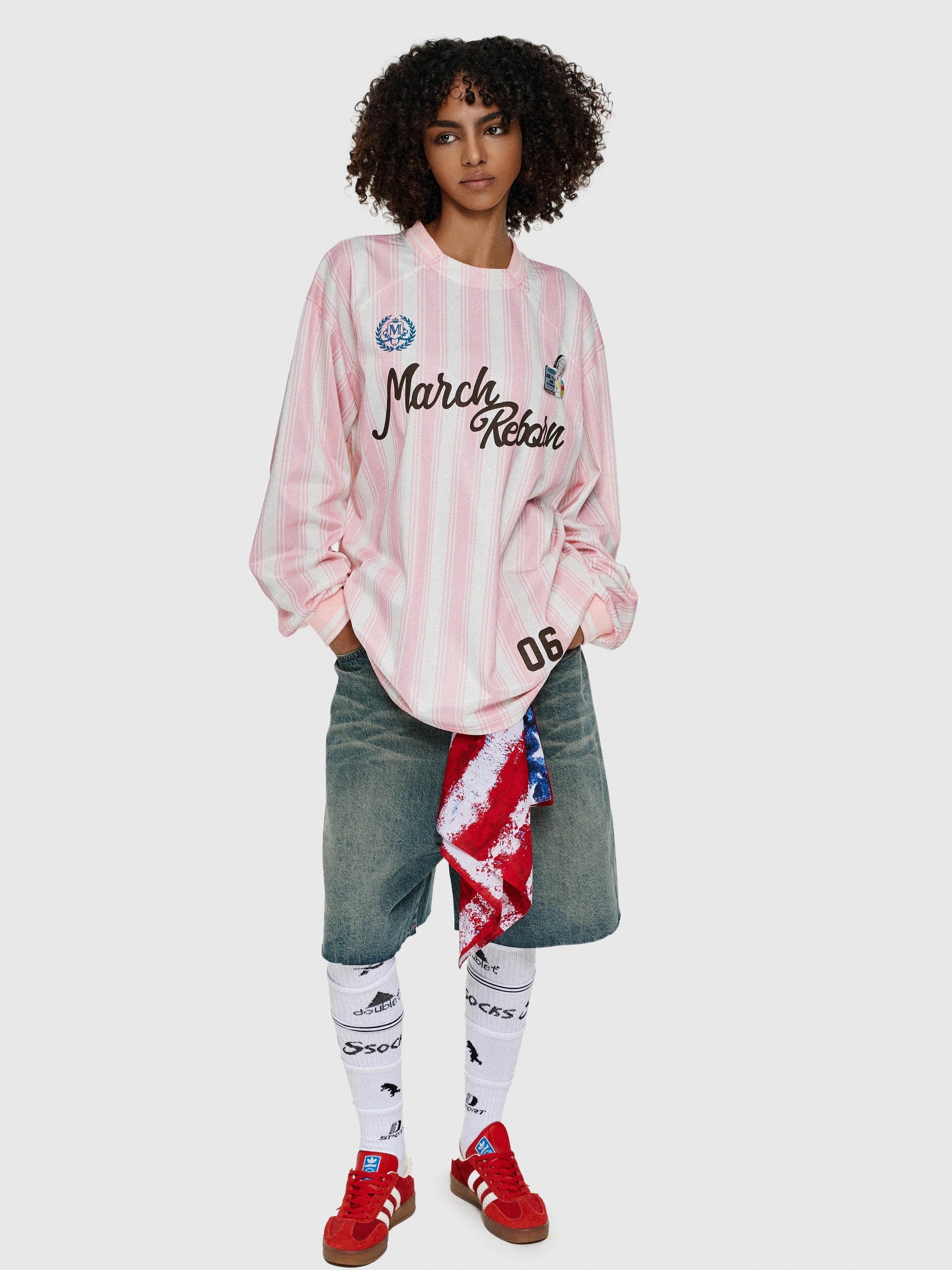 March Vintage Striped Football Style Print Long Sleeve