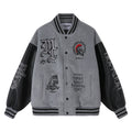 MATCHA STORY Leather Embroidered Baseball Jacket