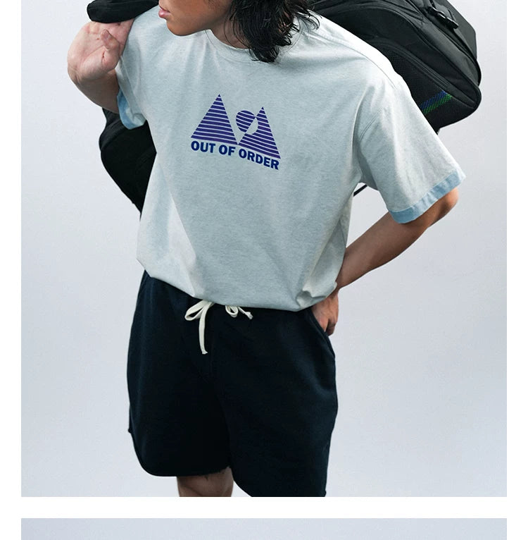 O3PARK Retro Sports and Leisure Contrasting Color Tee