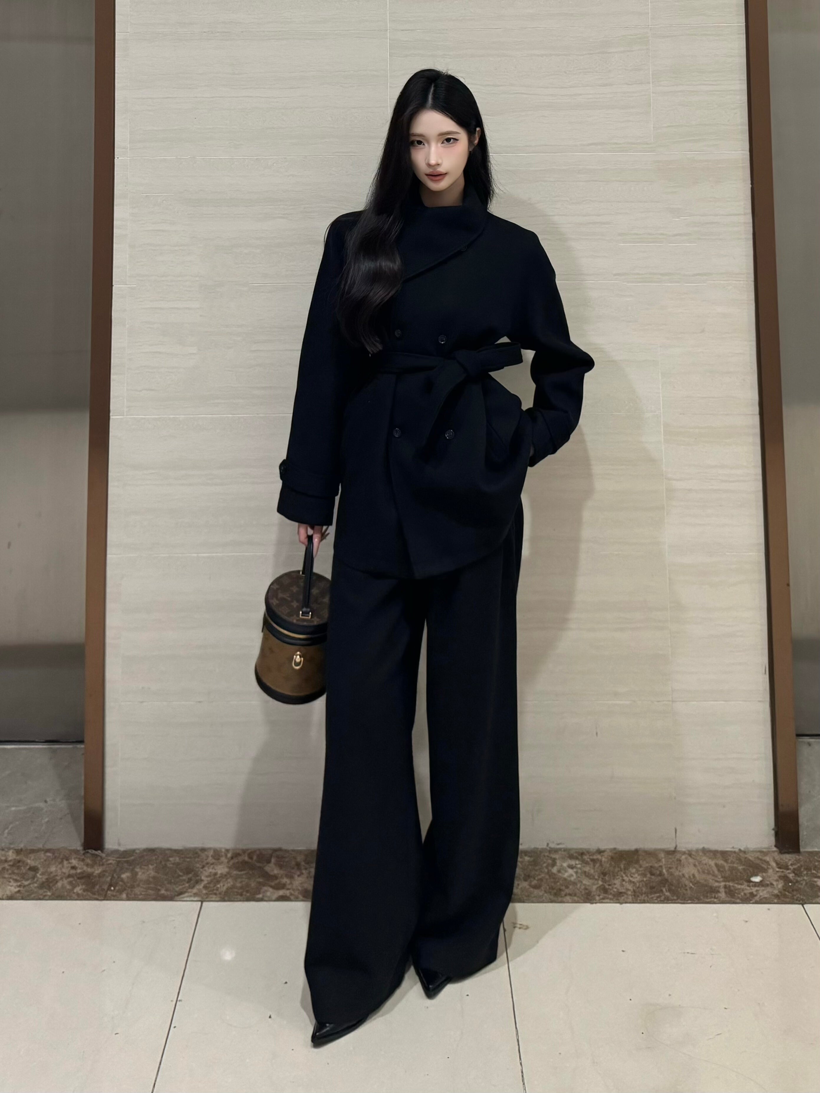 PANPANSTUDIO Thickened Woolen Jacket Wide-leg Pants Set