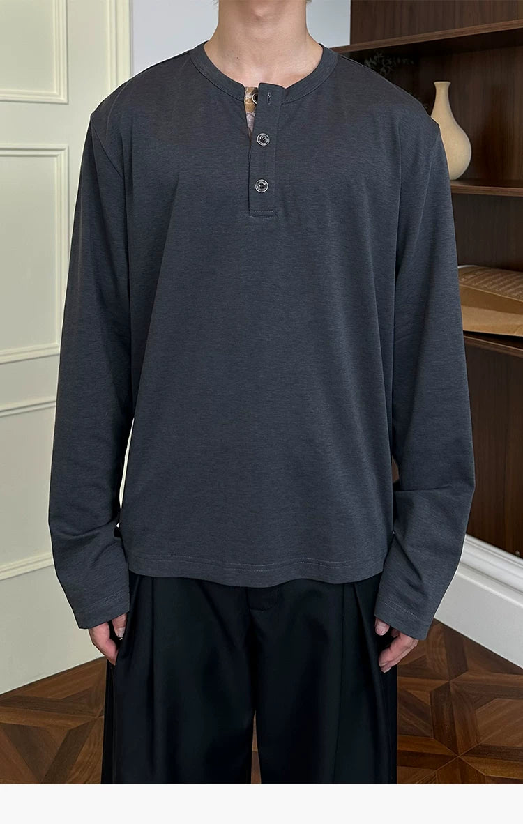 KREATE Contrast Henry Neck Bottom Shirt Long Sleeve