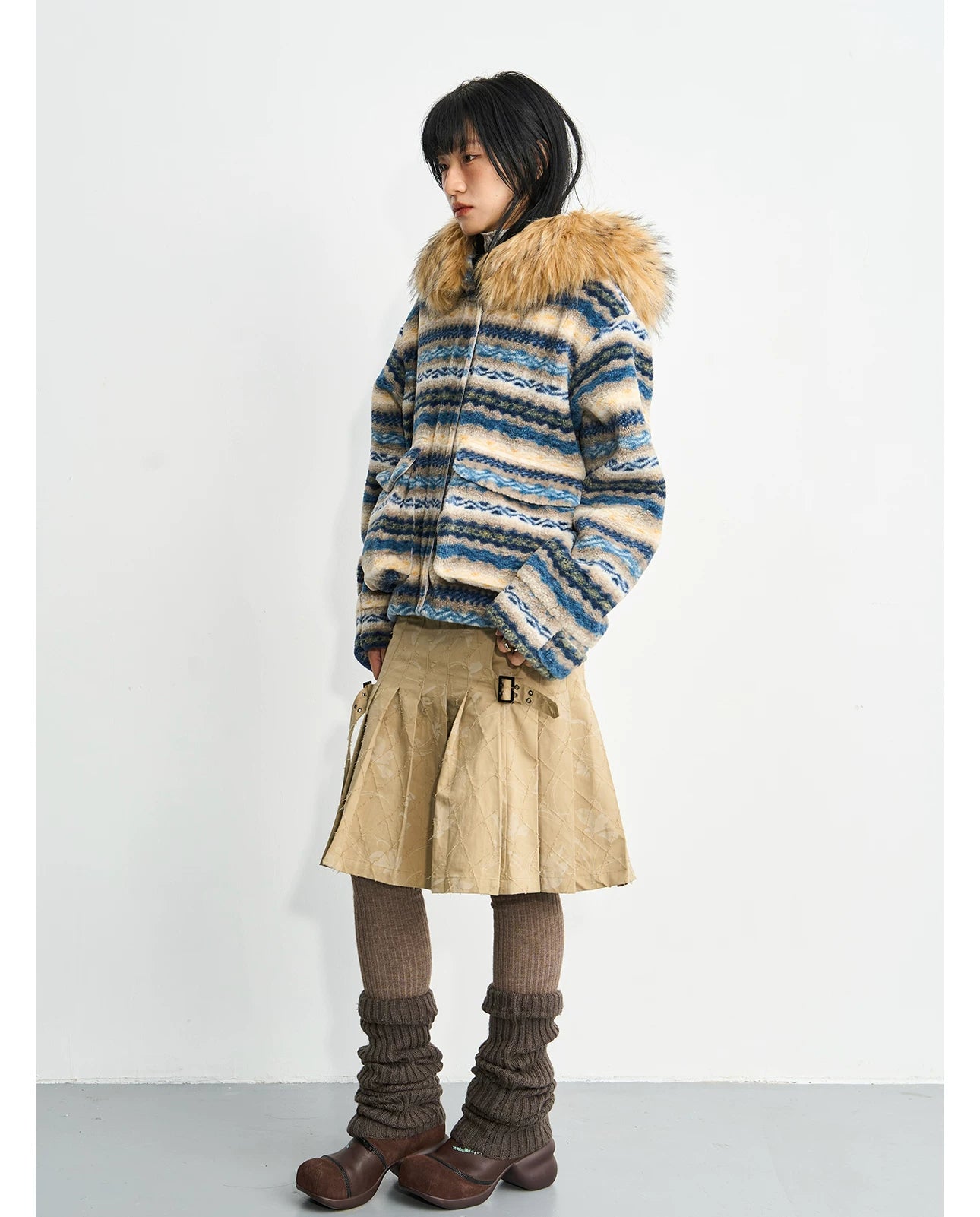 Enteralt Removable Large Fur Collar Three-dimensional Pocket Lamb Wool Jacket