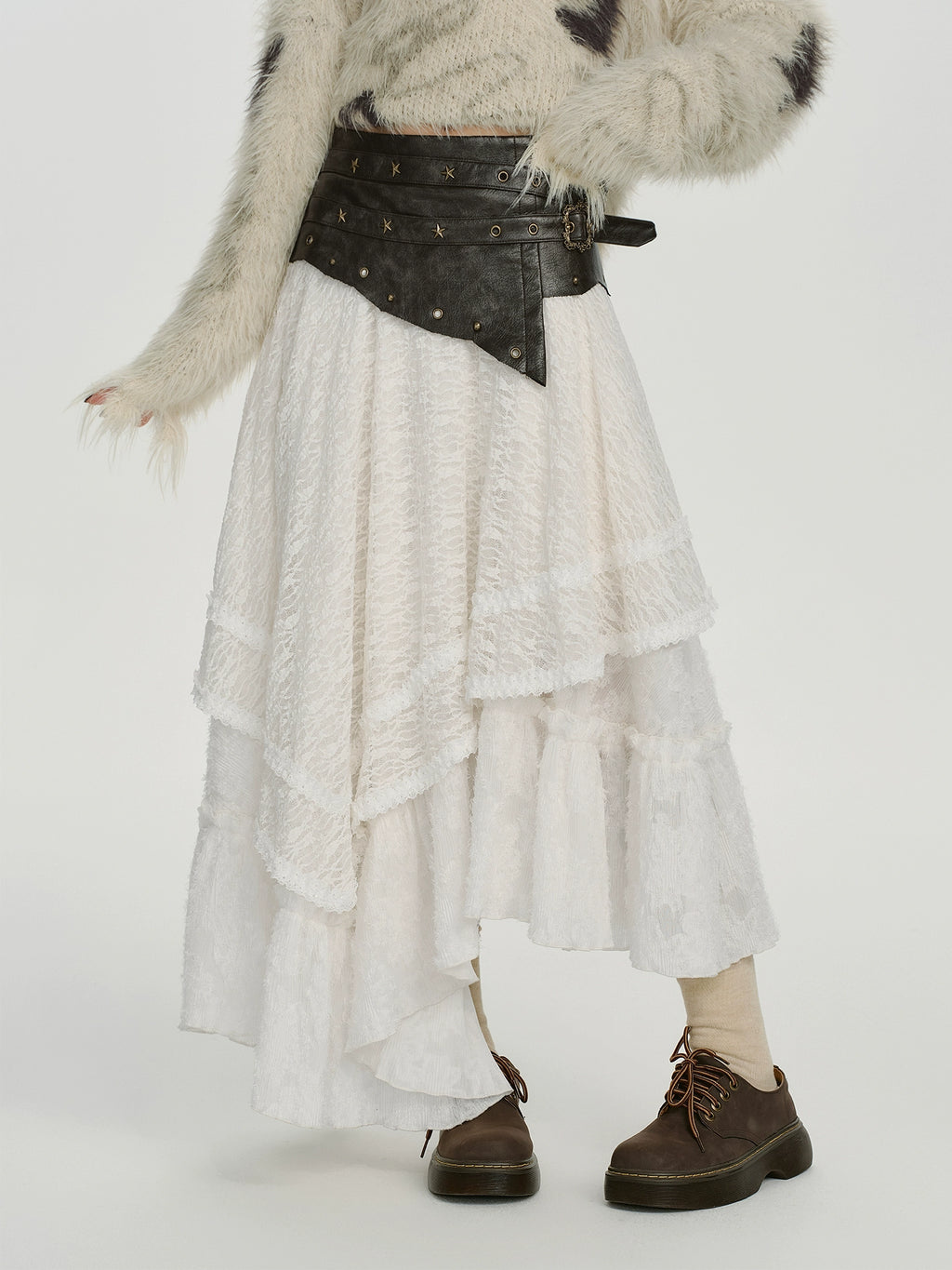 Girlyhalo Vintage Patchwork Leather Irregular Skirt