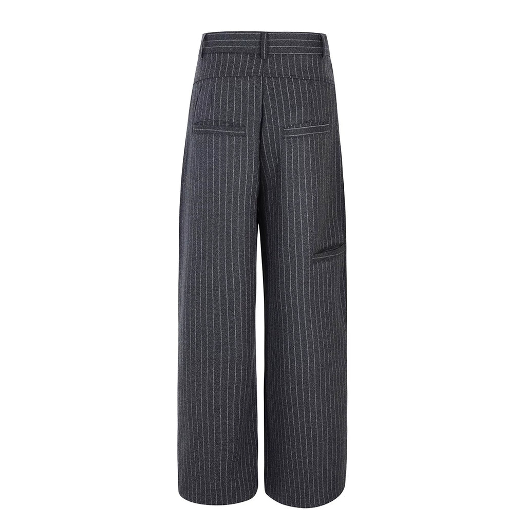 FTS Striped Thickened Wool Straight Loose Wide Leg Pants