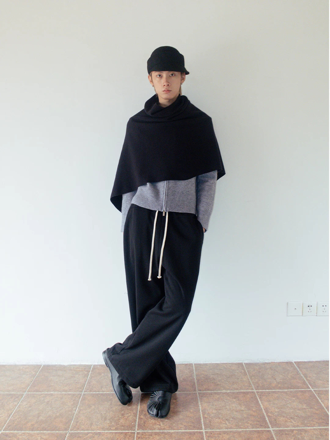 FUNKYFUN Heap Collar Knitted Shawl Jacket