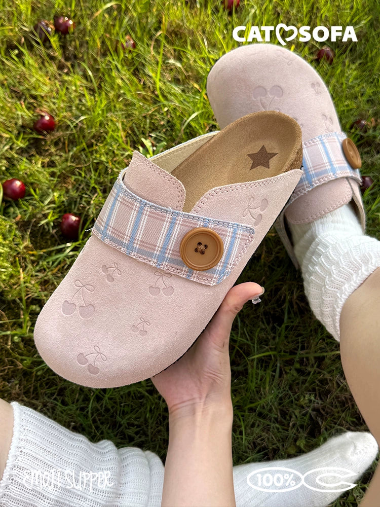 Cat & Sofa Cherry One Pedal Bag Head Half Slippers