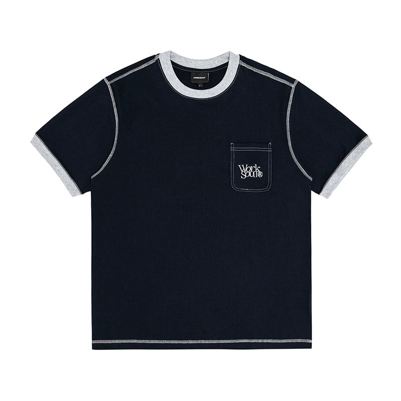 NICEBAD Contrast Color Loose Loose Loose Mouth Pocket Tee