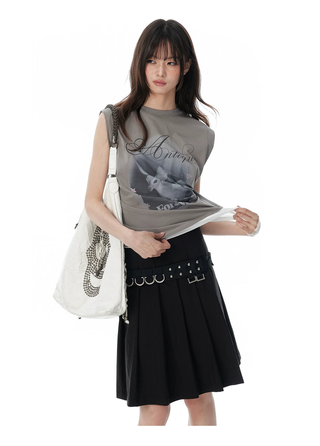 JIKOO Printed Asymmetrical Fake Two-piece Vest