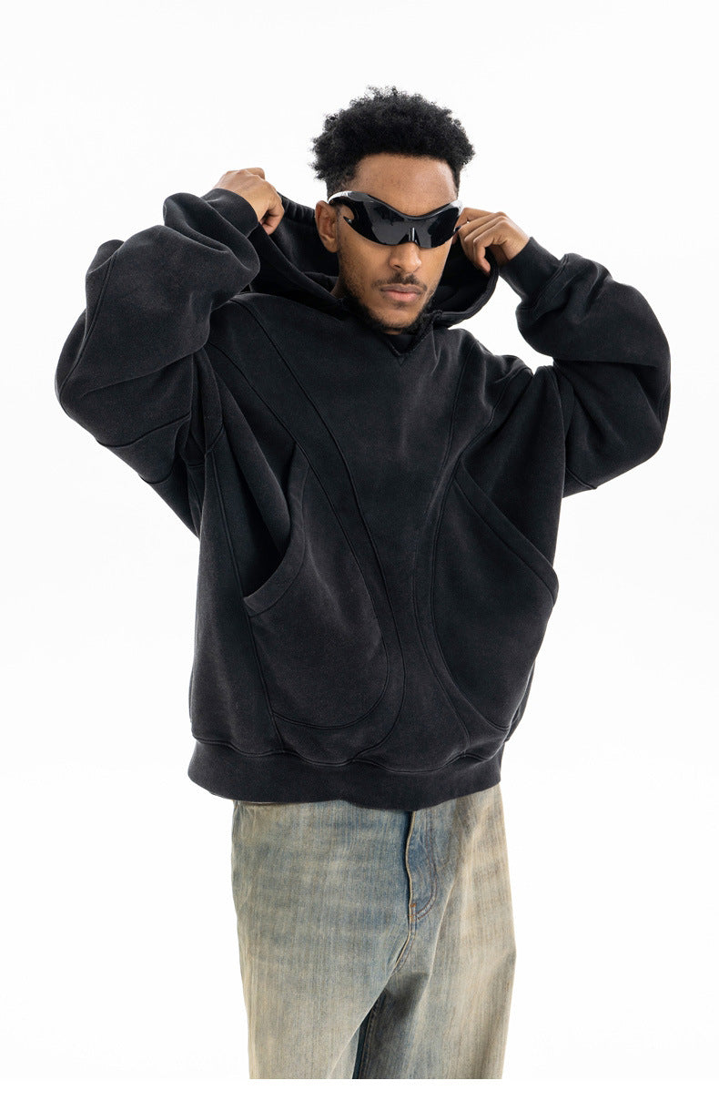 SUPER WAY Vintage Deconstructed Stitching Silhouette Hooded Sweater