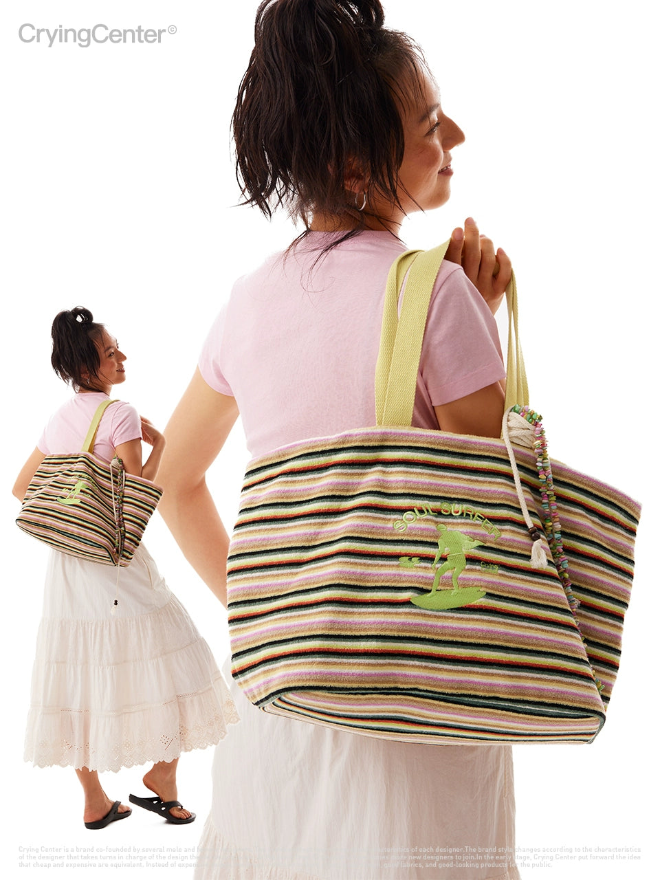 CryingCenter Large Capacity Tote Shoulder Bag Striped Beach Bag