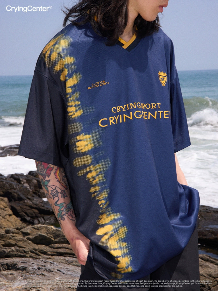 CryingCenter Tie-dye Contrasting V-neck Jersey Tee