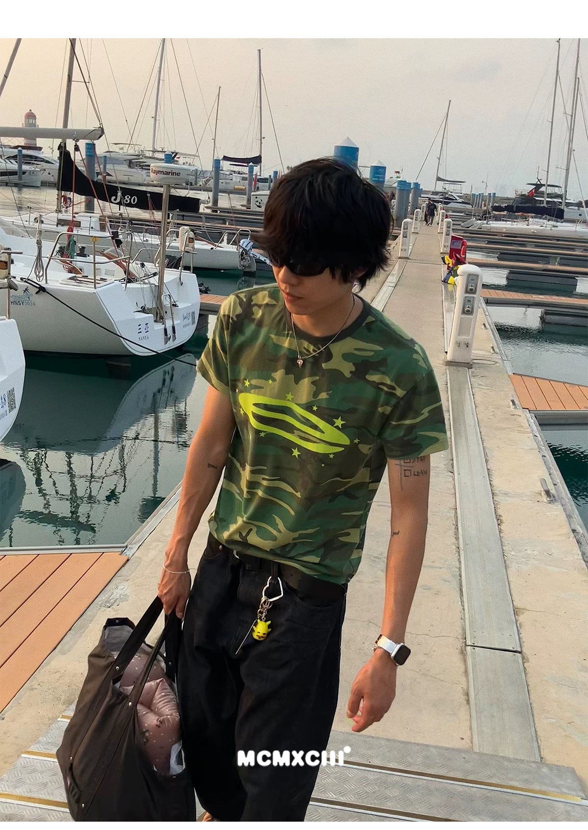 Mcxmciii Camouflage Contrasting Color Star Print Casual Tee