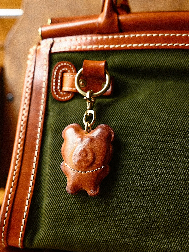 HALF WORK cowhide bear biscuit pendant, genuine leather retro handmade creative bag cute pendant