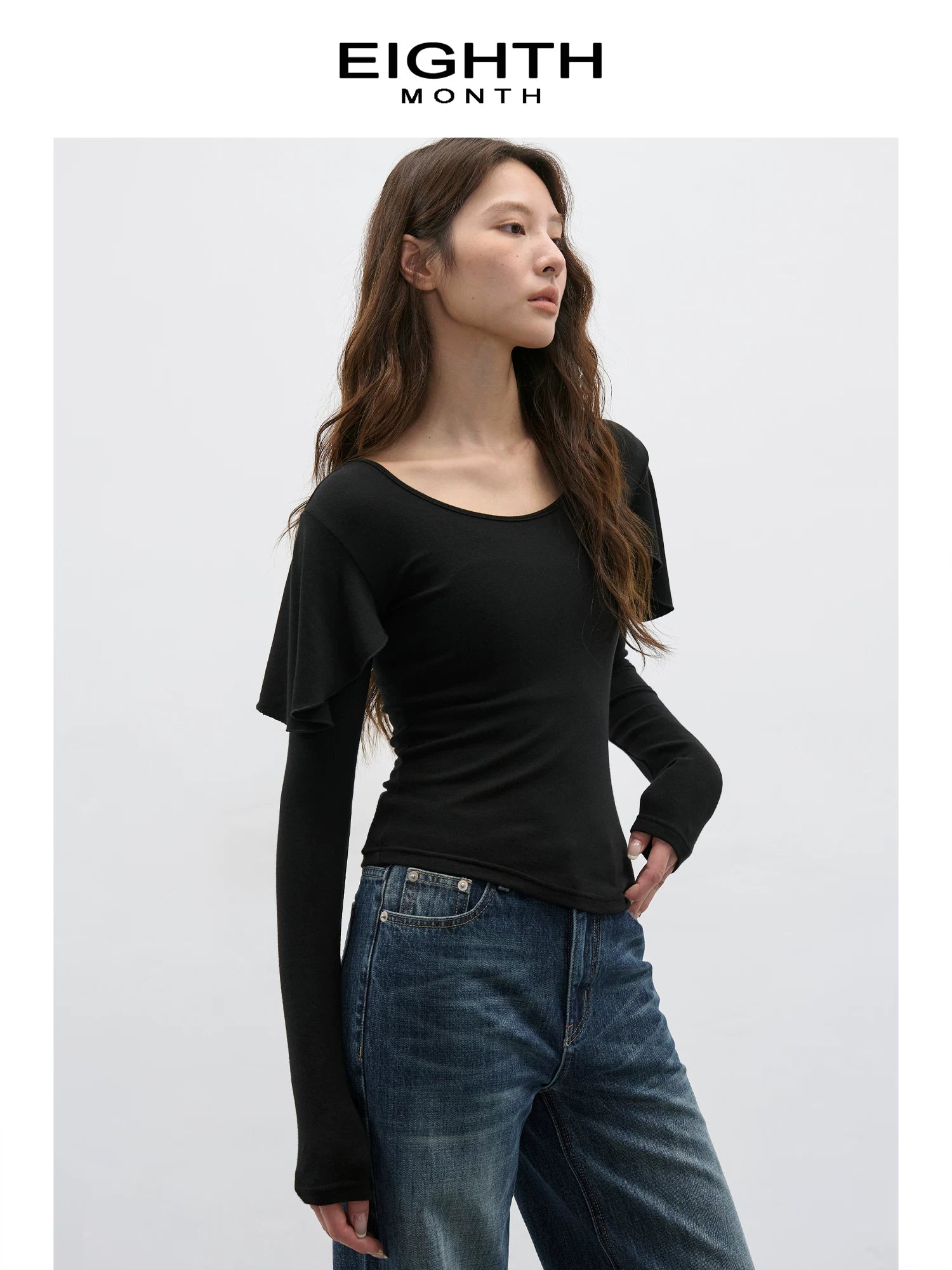 EIGHTHMONTH Lotus Leaf Sleeves Slim and Thin Long Sleeves