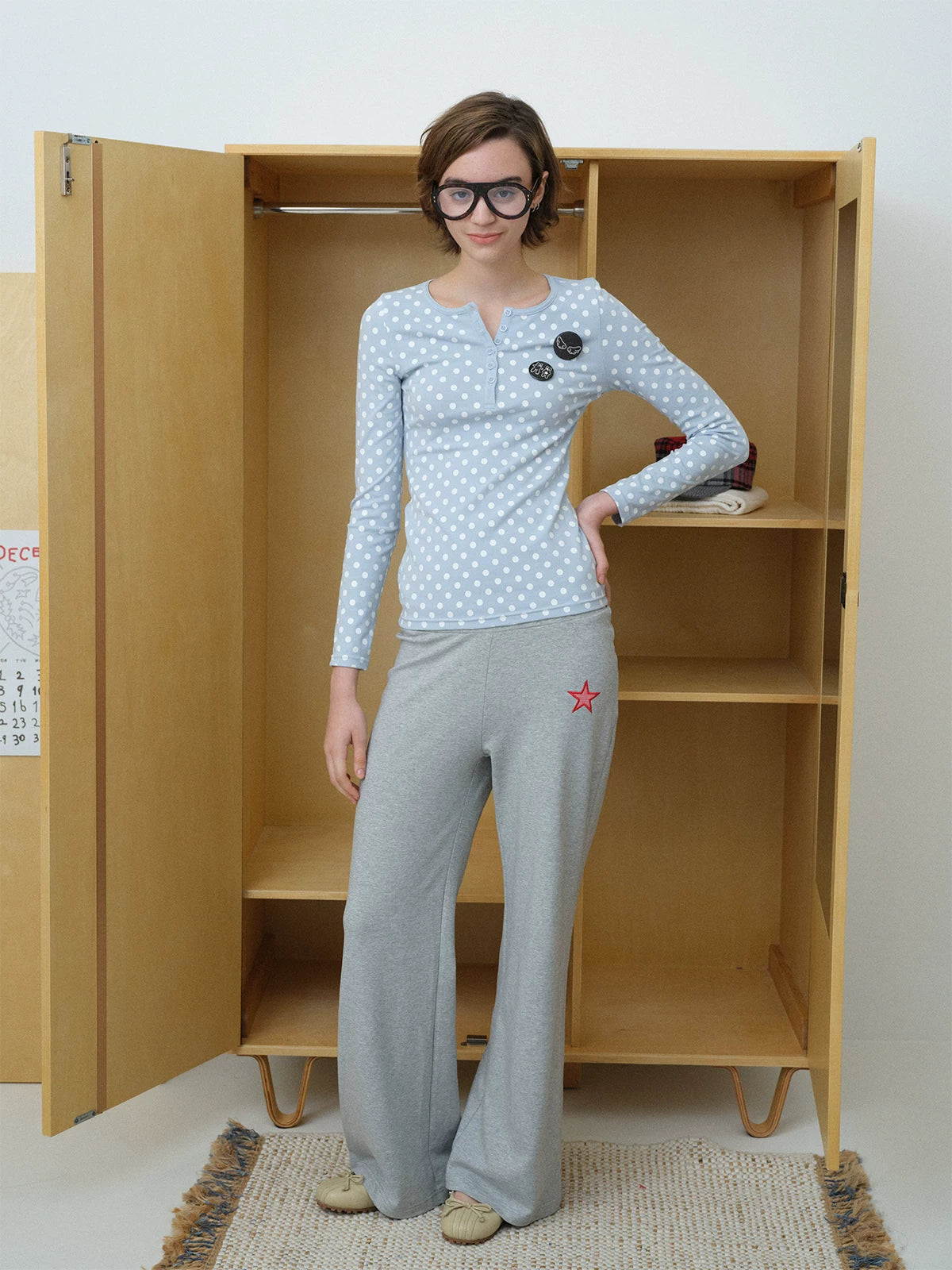 InsGale Polka Dot V-Neck Slim Sleeve