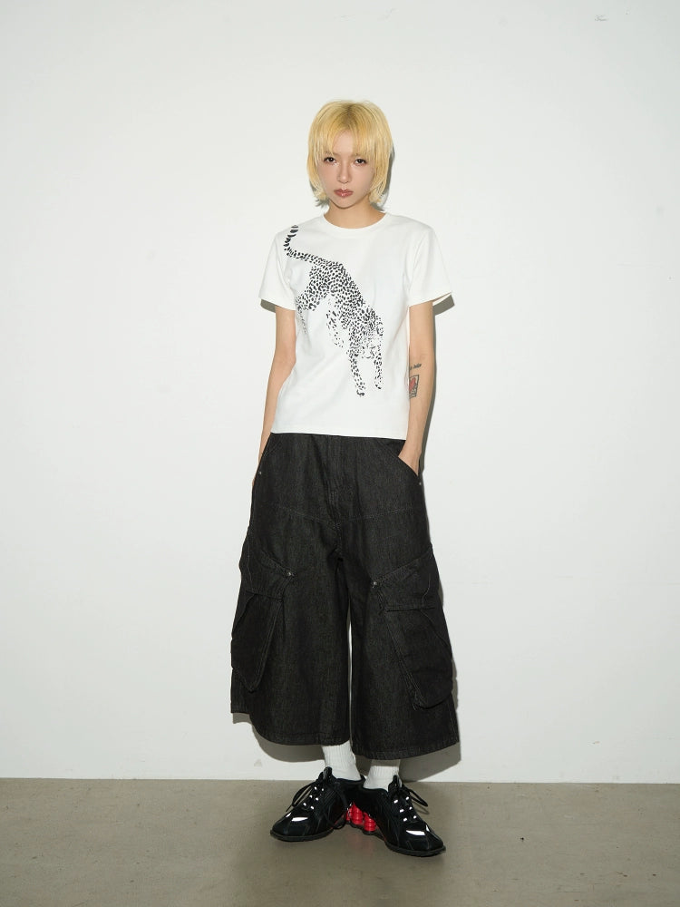 MICHINNYON Leopard Print Front Shoulder Casual Tee