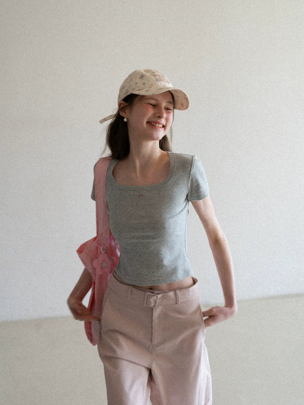 EGGKA Hollow Love Square Collar Straight Shoulder Tee