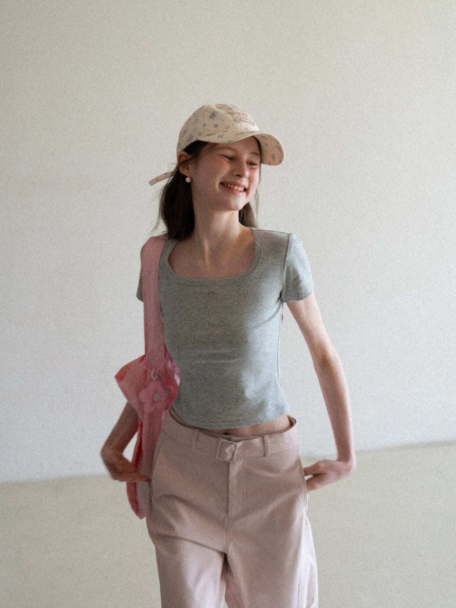 EGGKA Hollow Love Square Collar Straight Shoulder Tee