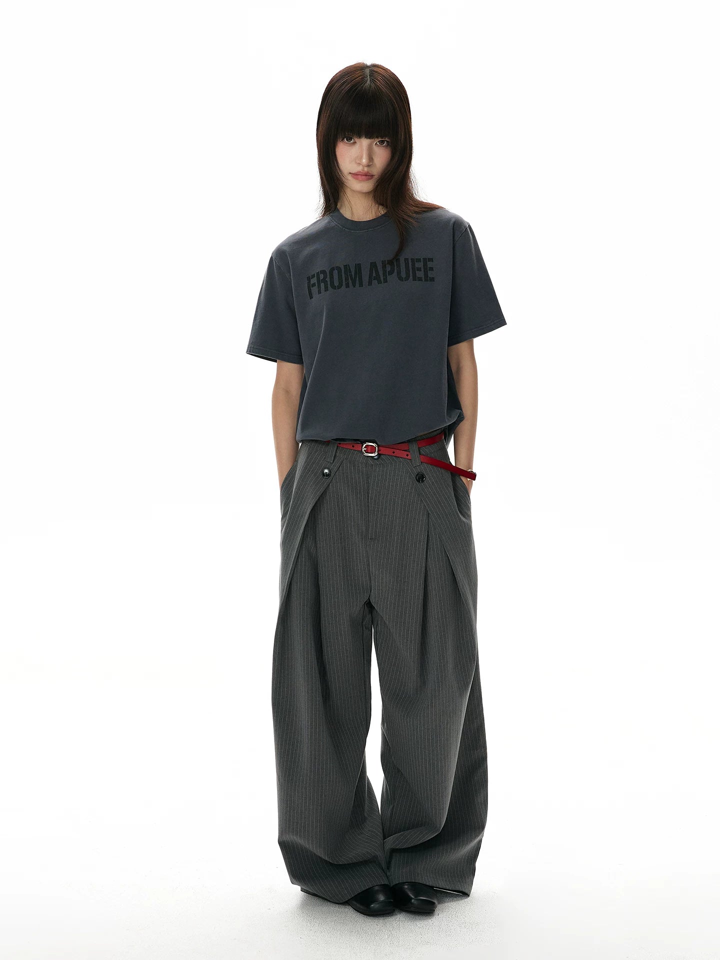 A PUEE Retro Pleated Striped Slacks