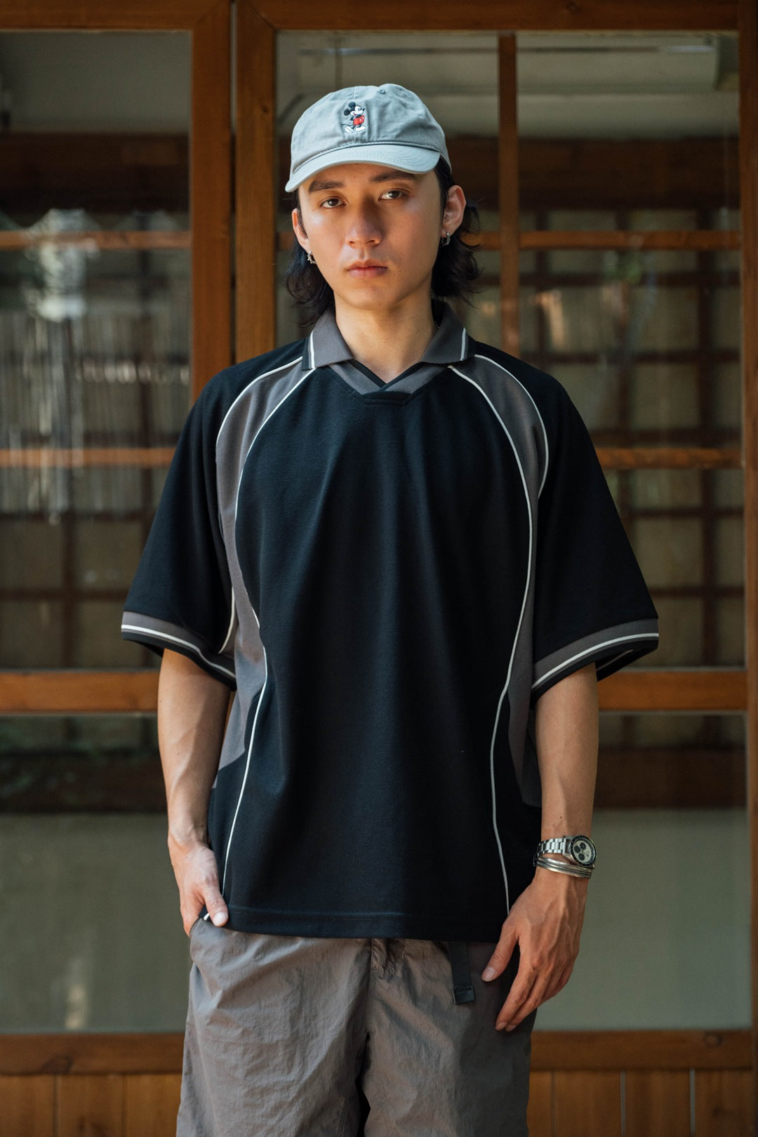 FGSS Splicing Japanese Loose Shoulder Lapel Tee