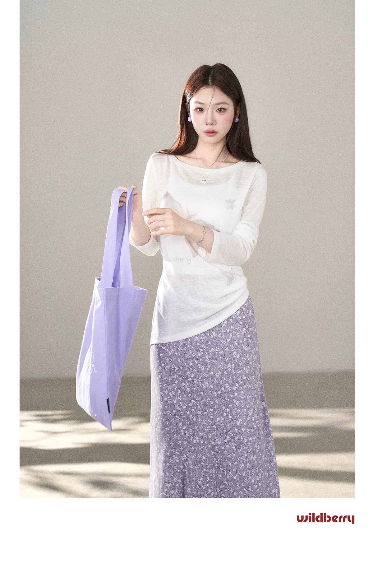 Wildberry Bow Printed Versatile Blouse Suspender Skirt Set
