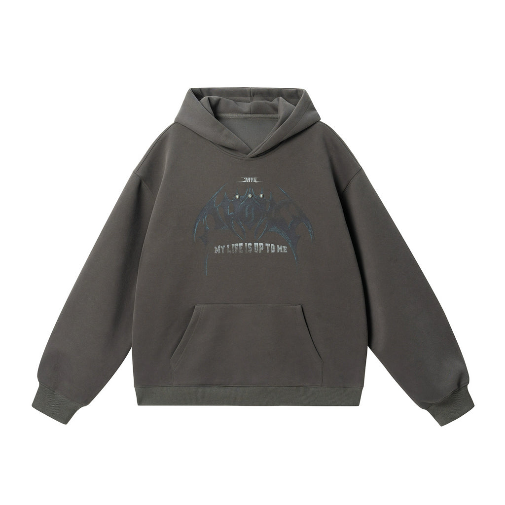 JHYQ Retro Beaded Dark Bat Print Hoodie