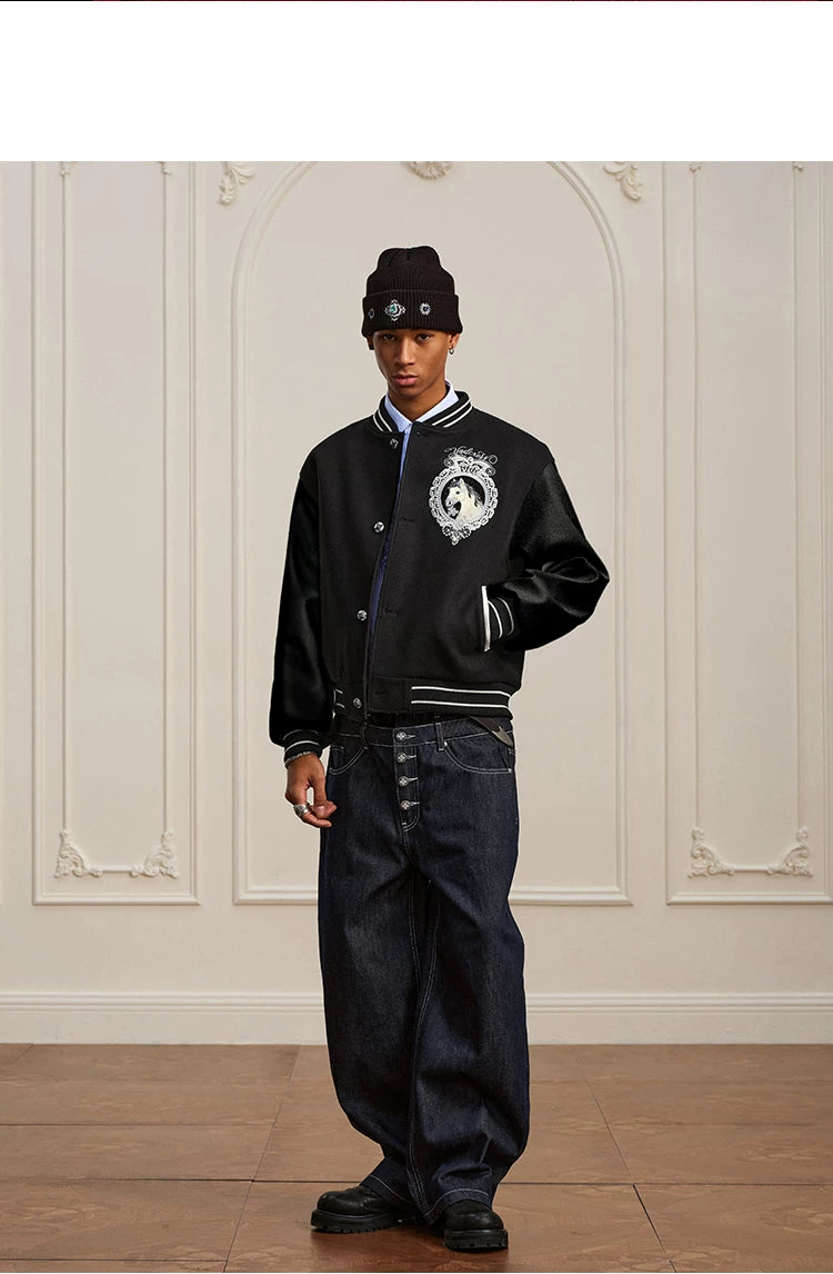 YADcrew Year of The Horse Limited Gold Thread Embroidered Baseball Jacket