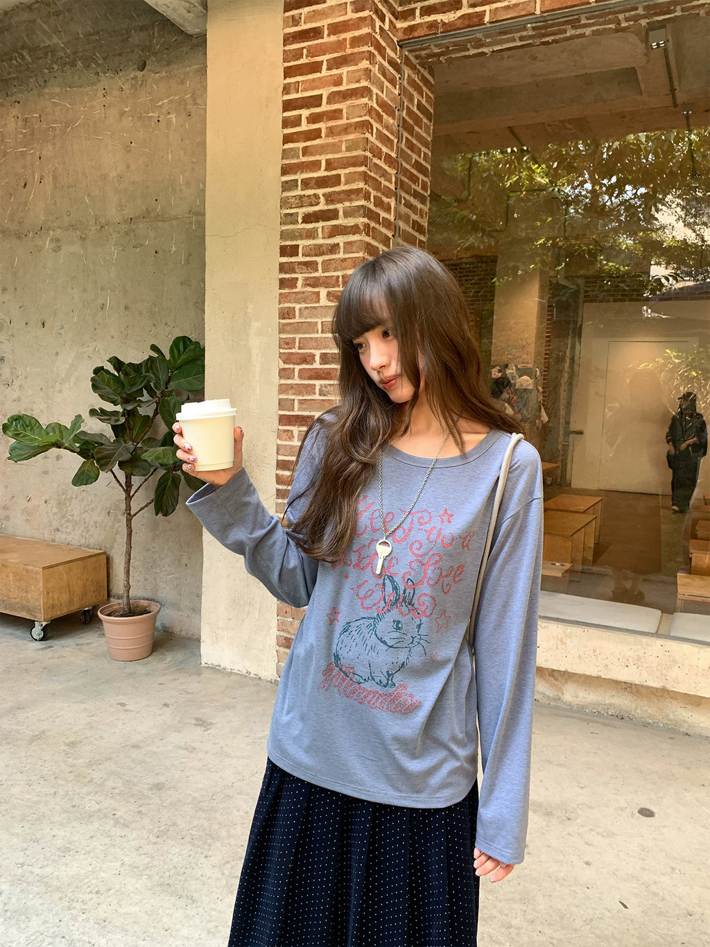 Kano Lazy Soft Waxy Rabbit Print Long Sleeve