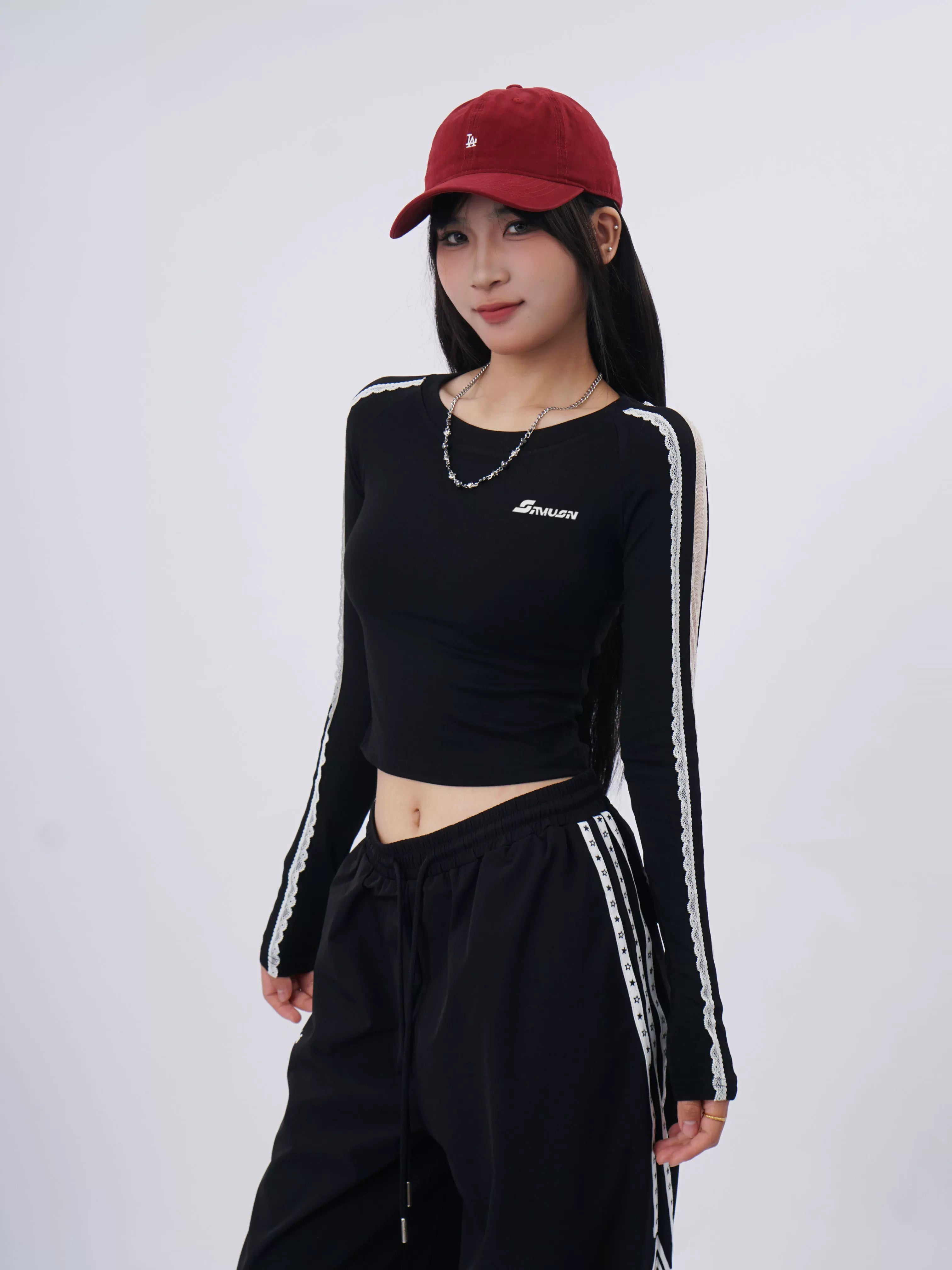 SAMUSAN Super Sa Lace Splicing Short Long Sleeve