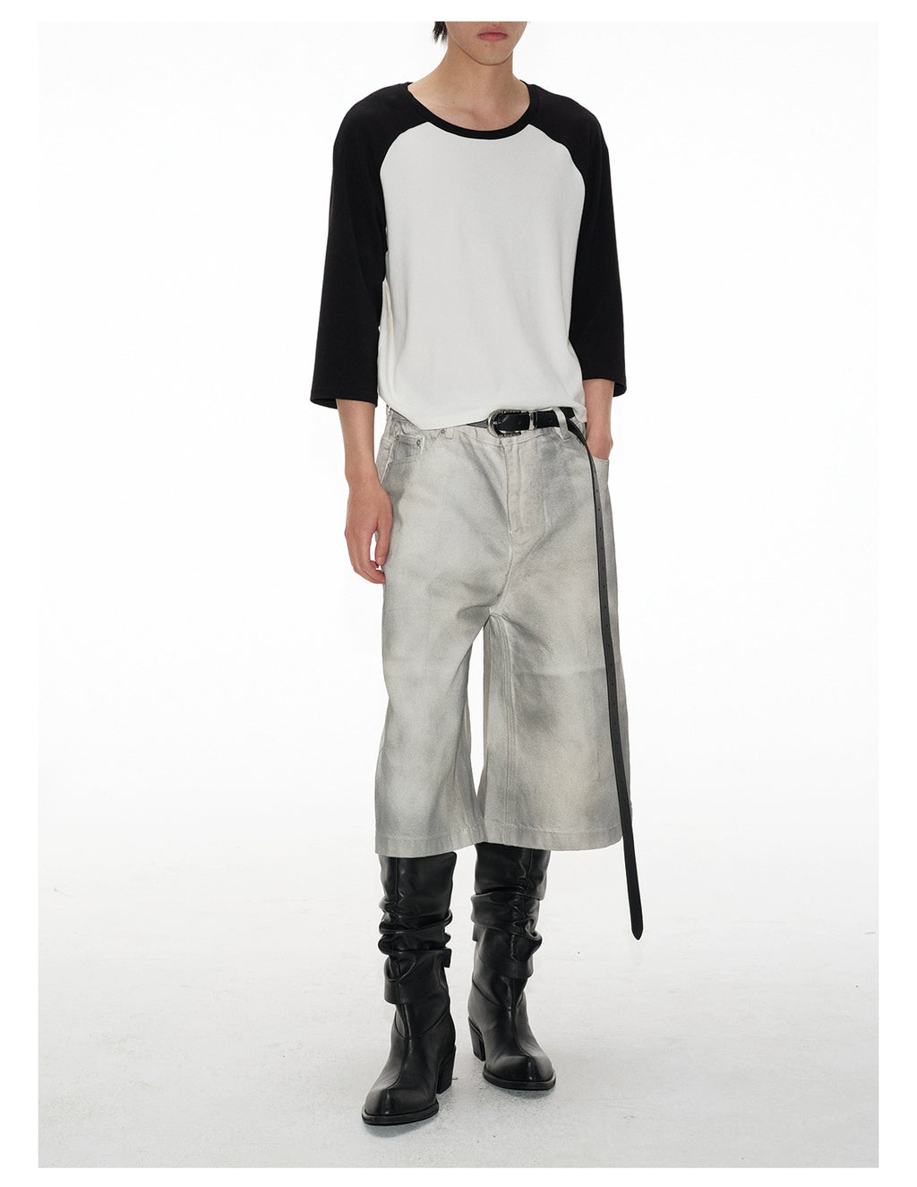 JCAESAR Contrast Shoulder Daily Versatile Seven-quarter Sleeve Tee