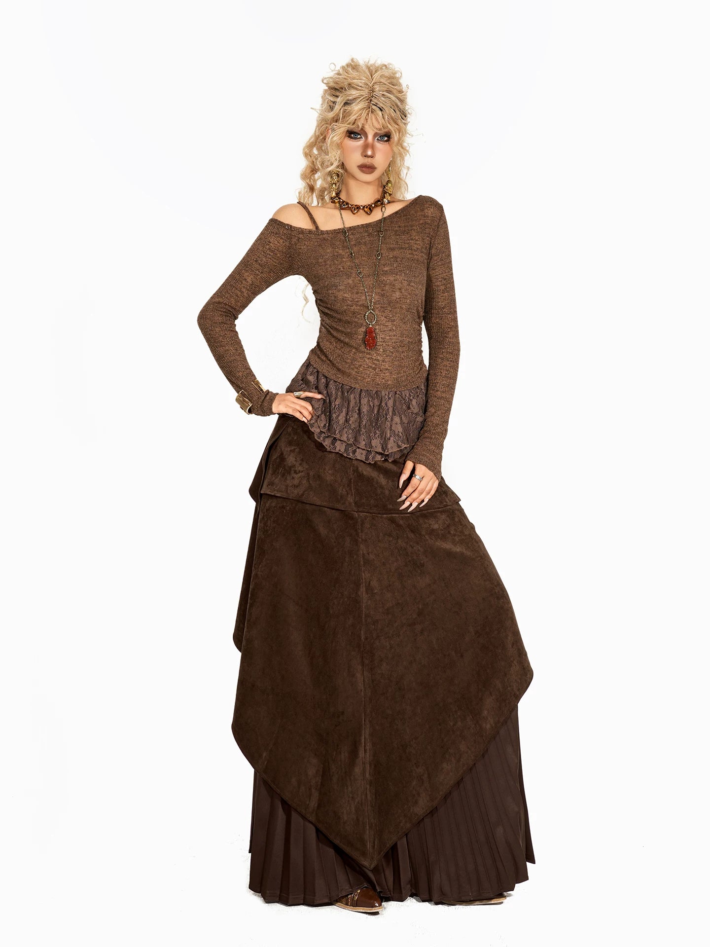 Arielink Vintage Suede Patchwork Skirt
