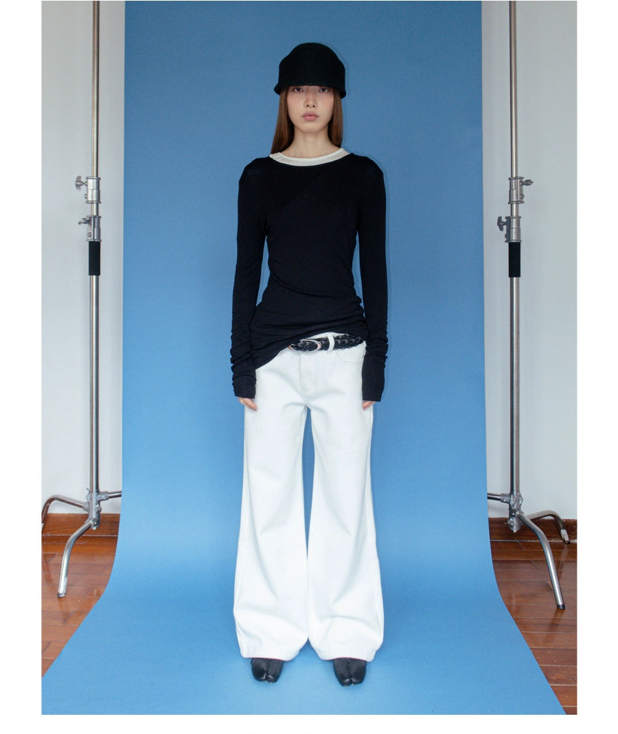 FUNKYFUN Versatile Thickened Straight Loose Twill Rivet Jeans