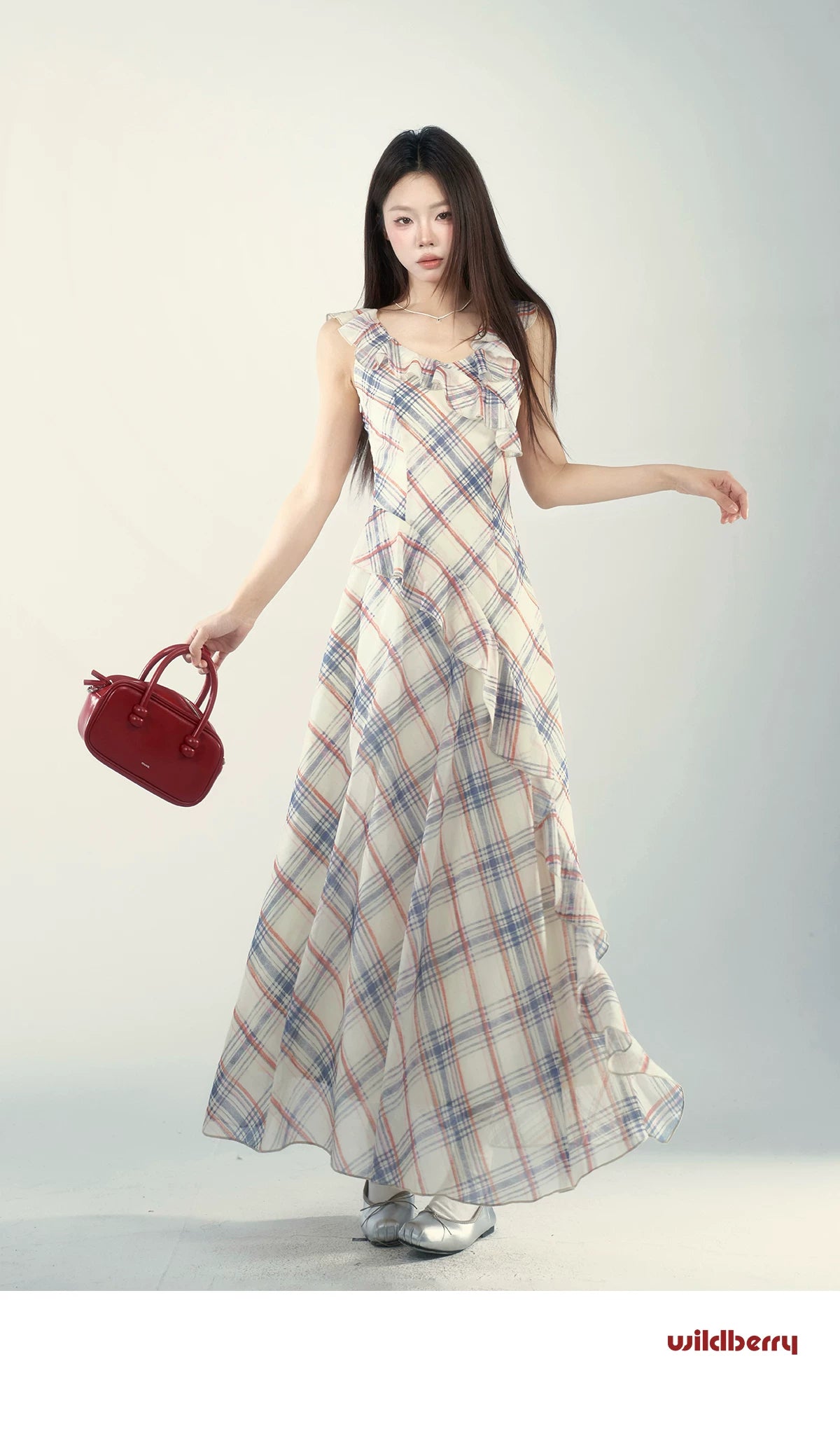 Wildberry V Neck Plaid Waist Dress