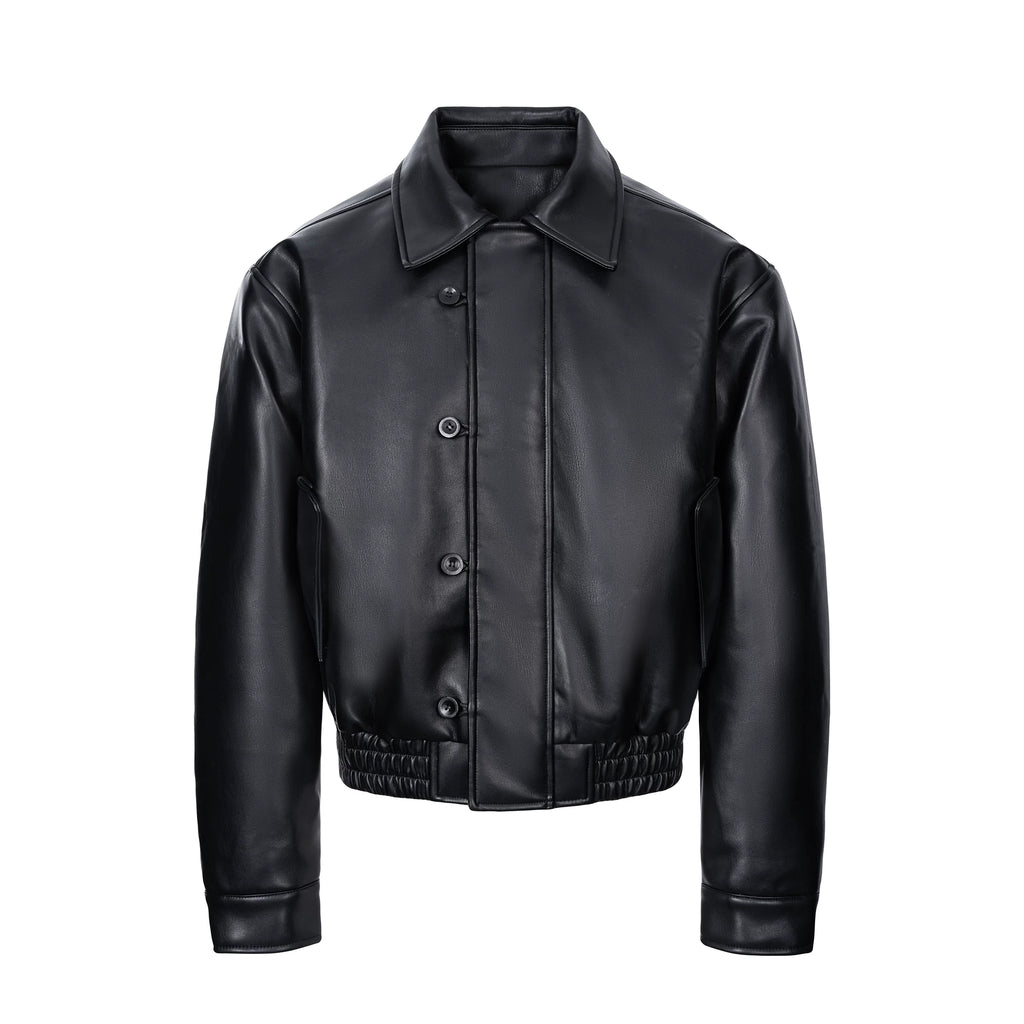 Esaias Vintage Leather Breasted Lapel Cropped Coat