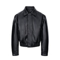 Esaias Vintage Leather Breasted Lapel Cropped Coat