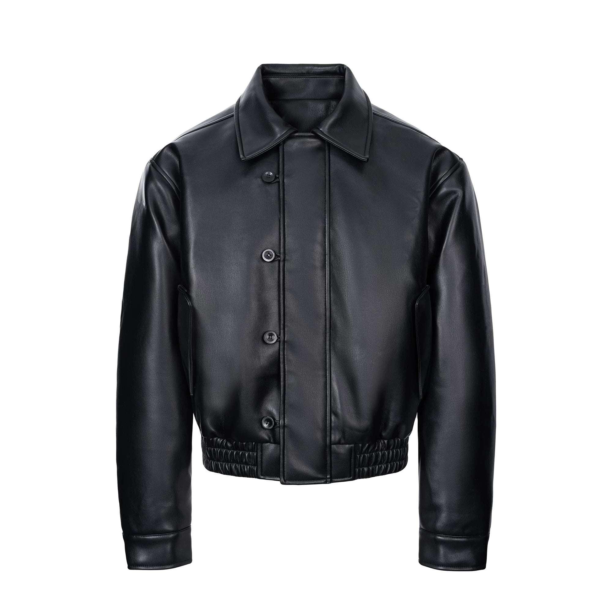 Esaias Vintage Leather Breasted Lapel Cropped Coat