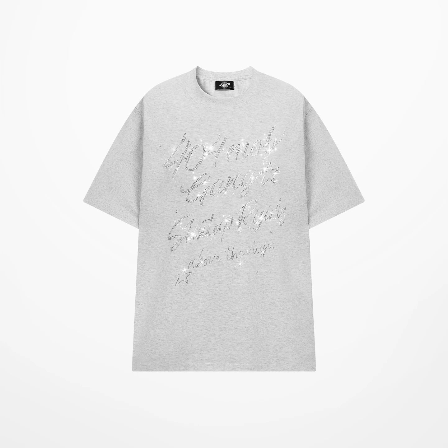 404MOB Letter Hot Diamond Round Neck Loose Tee