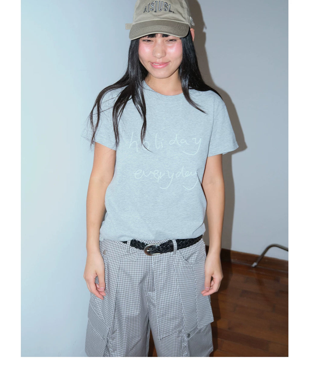 FUNKYFUN Fun Handwritten Slogan Front Shoulder Tee