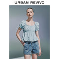 URBAN REVIVO Stitched Lace Wrap Short-sleeved Blouse Shirt