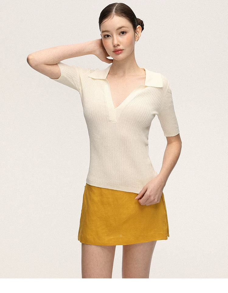 Anna Aneae Lapel Knit Slim Slim Tee