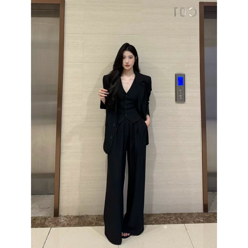 PANPANSTUDIO Simple Commuter Vest Wide-leg Pants Set