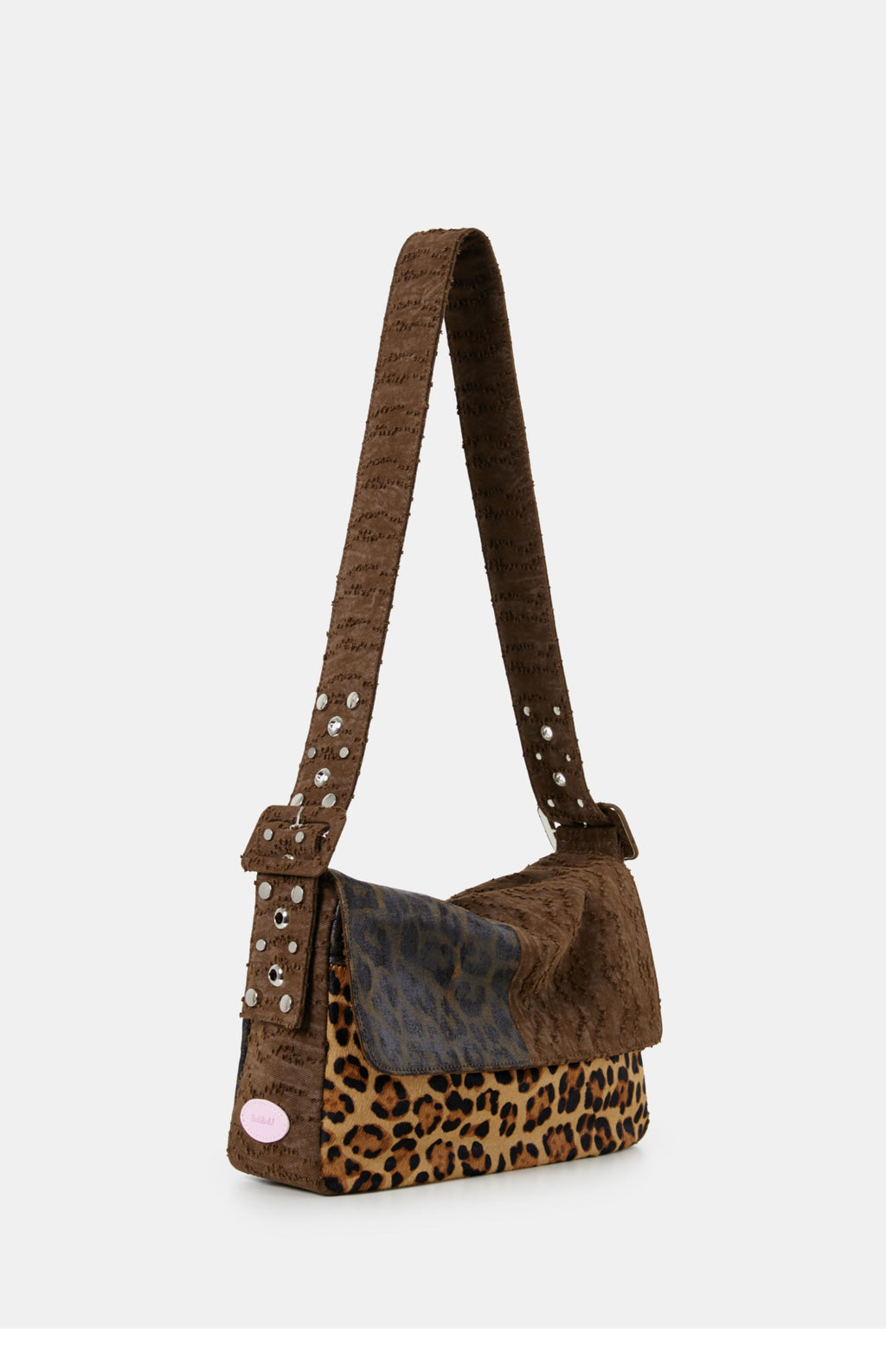DirtySix "rahrah! Jaguar!" Ah Leopard messenger cow fur bag