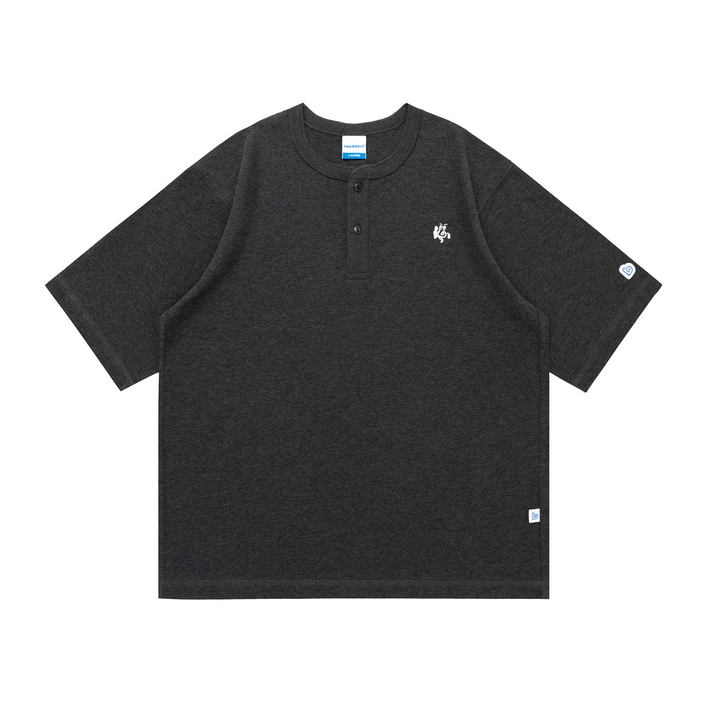 BENT IDEA Embroidery Simple Henry Collar Casual Tee