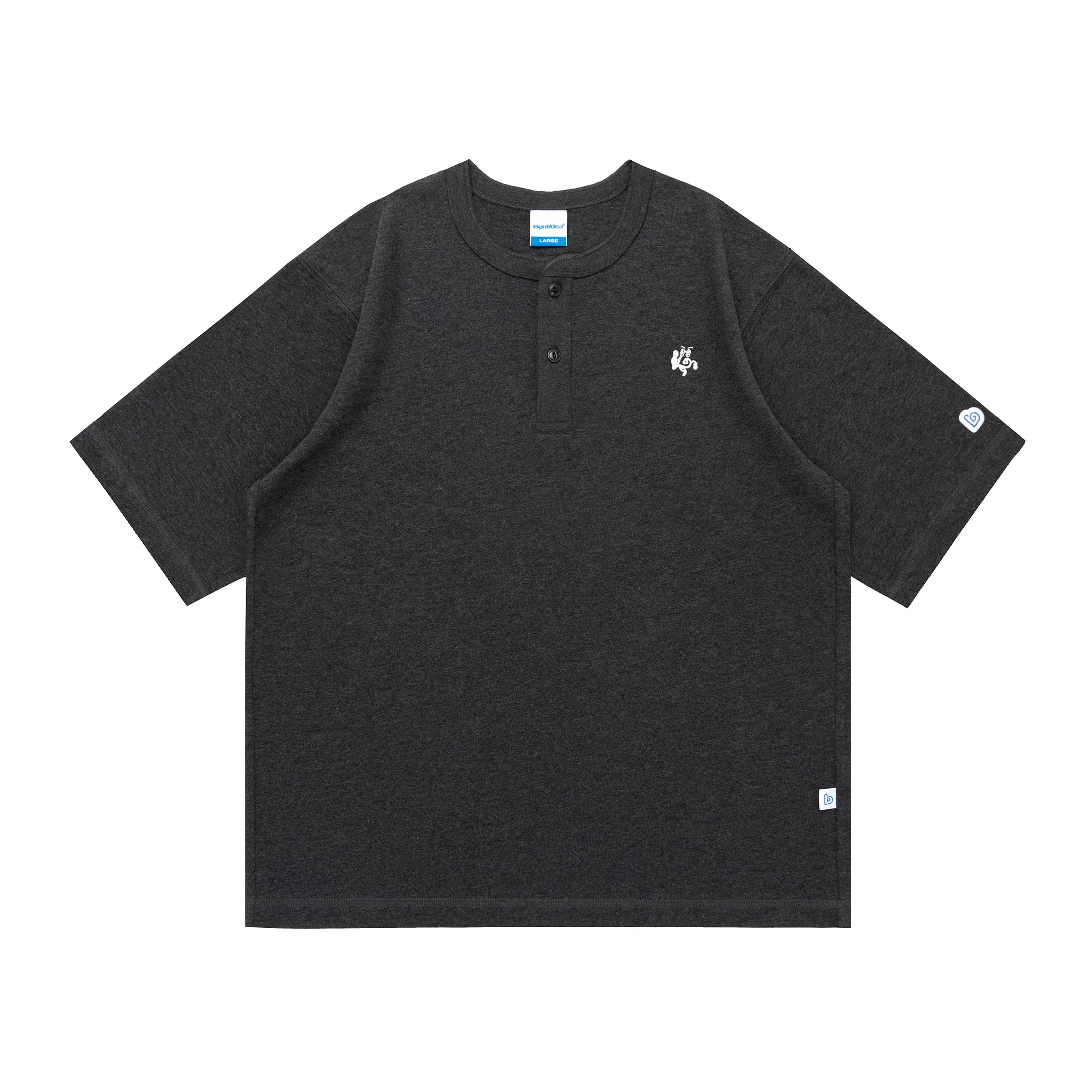 BENT IDEA Embroidery Simple Henry Collar Casual Tee