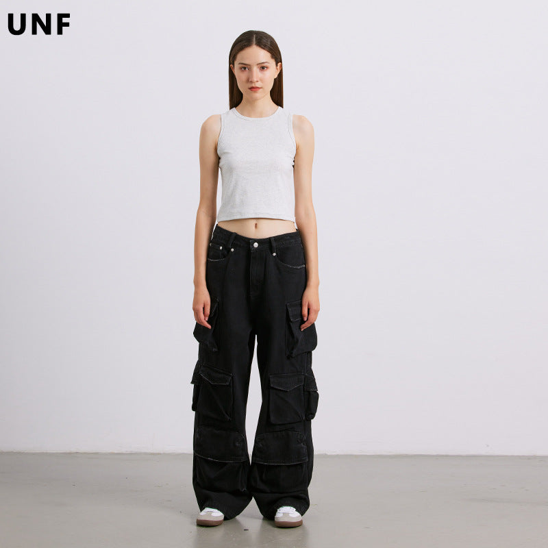 UNF round neck slim-fitting outer Crop Top Tee