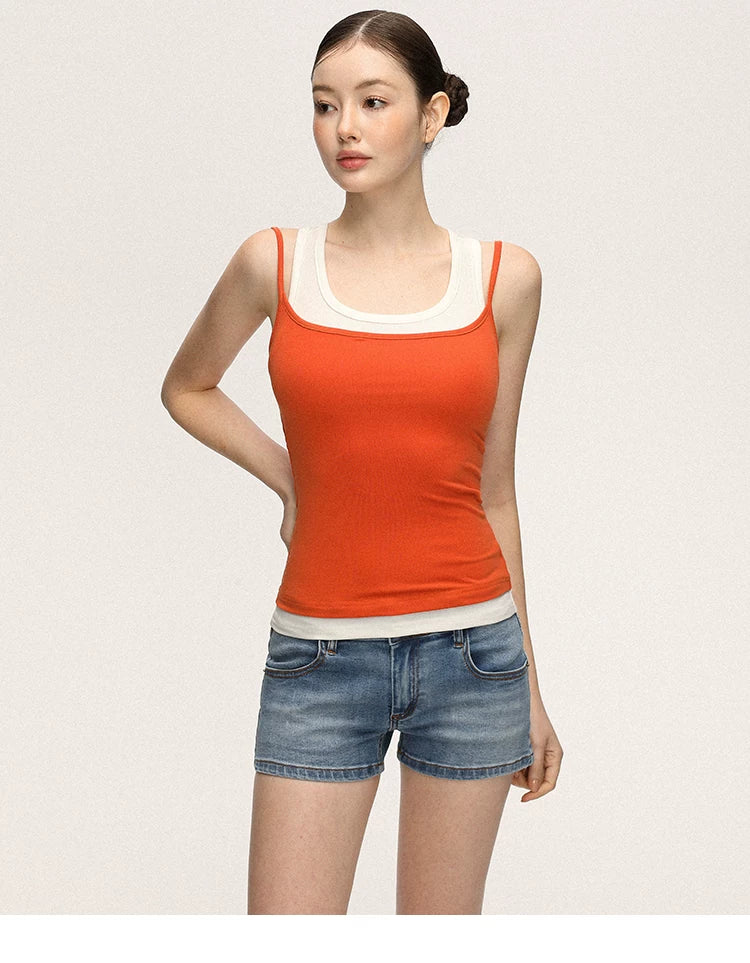 Anna Aneae Contrasting Slim Fit Fake Two-piece Sling Vest
