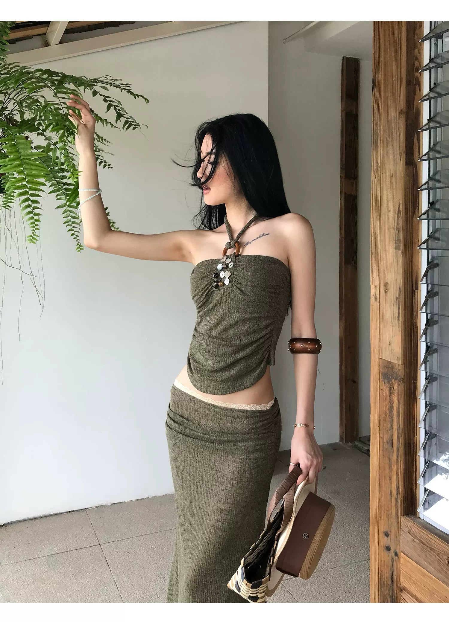 Audwyn Slim and Thin Neck Tube Top Skirt Set